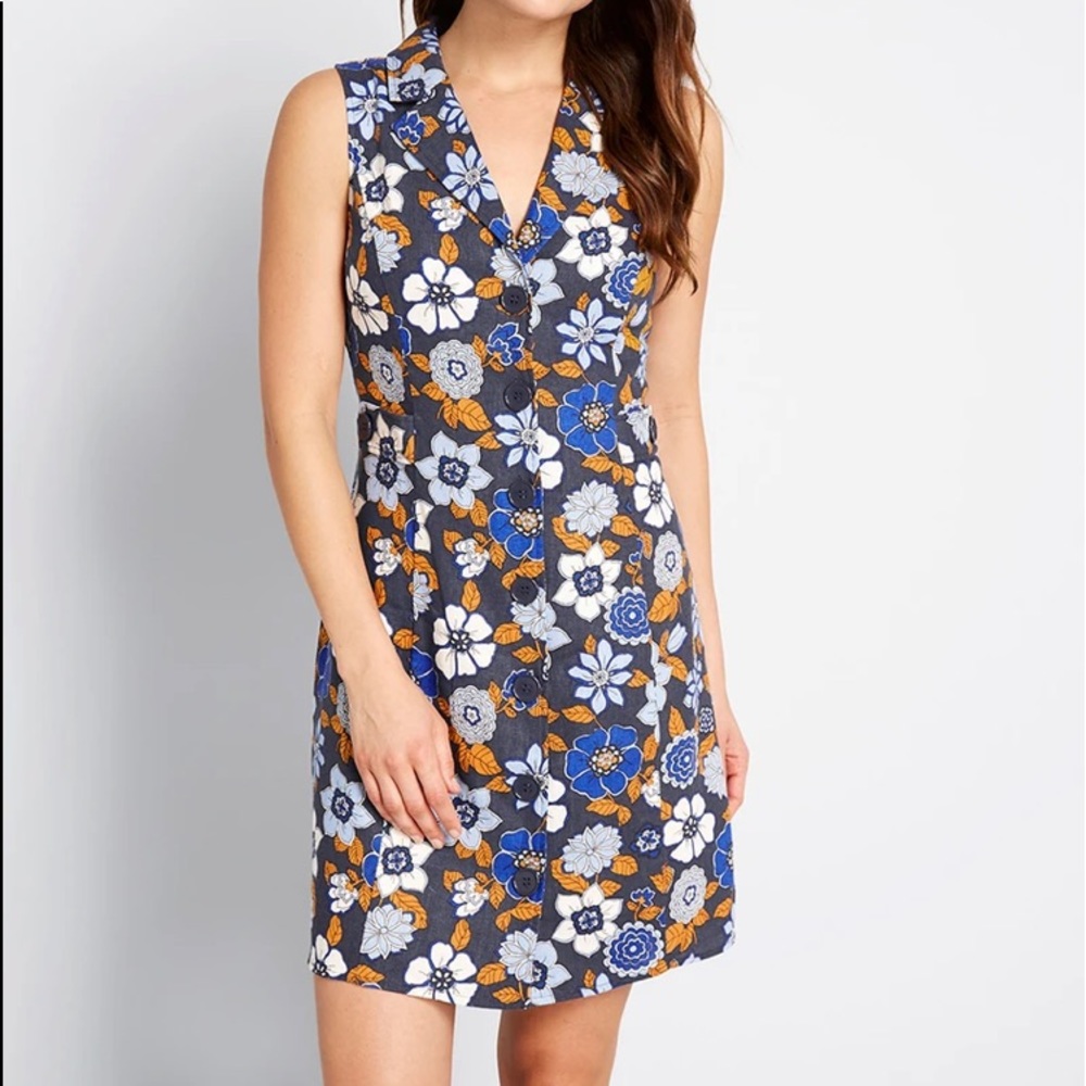 ModCloth sleeveless blue floral dress